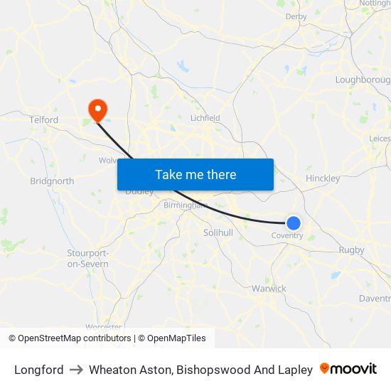 Longford to Wheaton Aston, Bishopswood And Lapley map