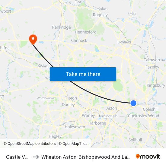 Castle Vale to Wheaton Aston, Bishopswood And Lapley map