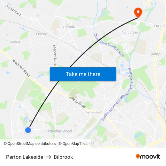 Perton Lakeside to Bilbrook map