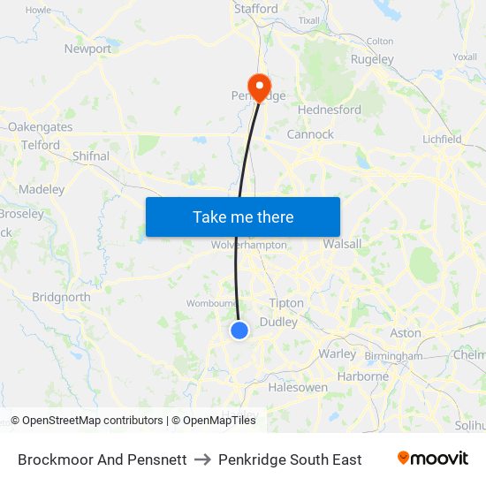 Brockmoor And Pensnett to Penkridge South East map