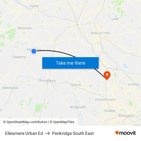 Ellesmere Urban Ed to Penkridge South East map