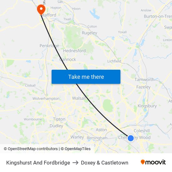 Kingshurst And Fordbridge to Doxey & Castletown map