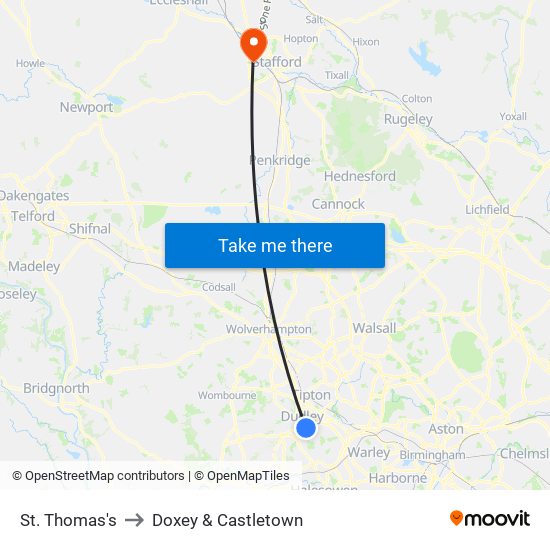 St. Thomas's to Doxey & Castletown map