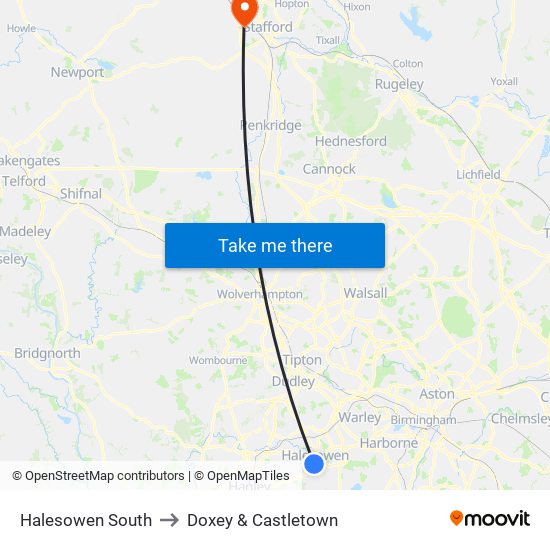 Halesowen South to Doxey & Castletown map