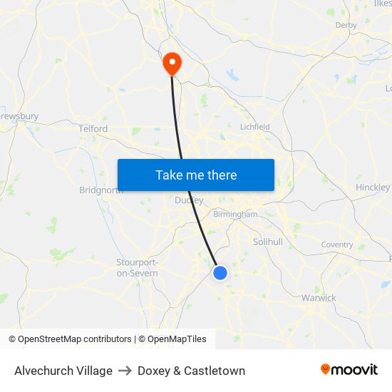 Alvechurch Village to Doxey & Castletown map