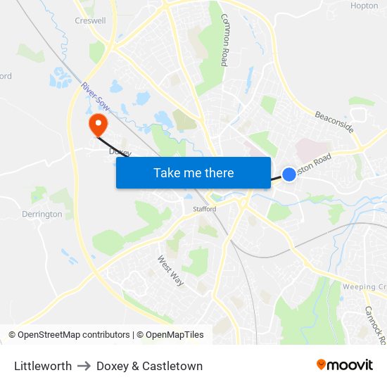 Littleworth to Doxey & Castletown map