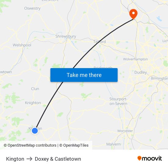 Kington to Doxey & Castletown map