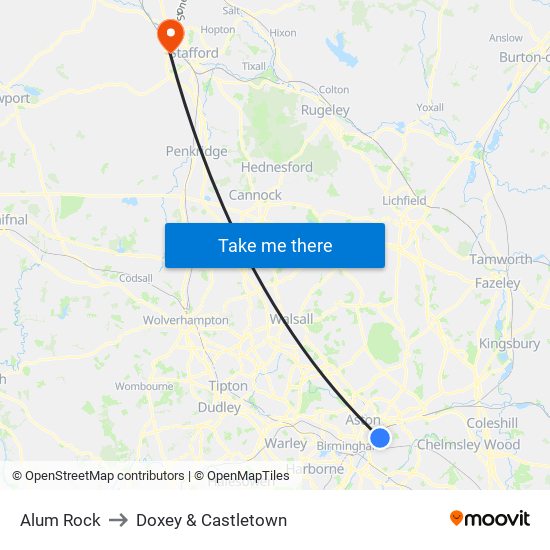 Alum Rock to Doxey & Castletown map