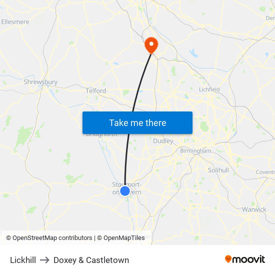 Lickhill to Doxey & Castletown map