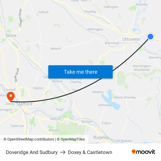 Doveridge And Sudbury to Doxey & Castletown map