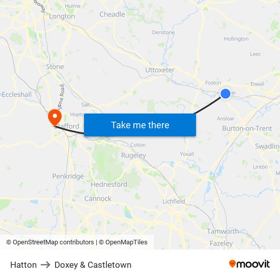 Hatton to Doxey & Castletown map