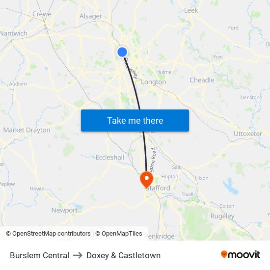 Burslem Central to Doxey & Castletown map