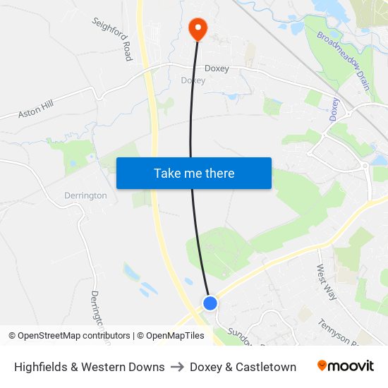 Highfields & Western Downs to Doxey & Castletown map