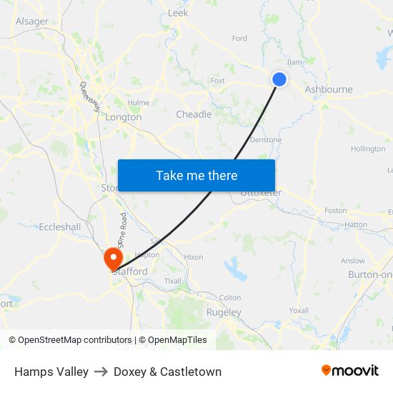 Hamps Valley to Doxey & Castletown map