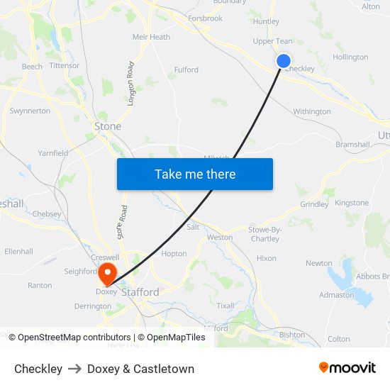 Checkley to Doxey & Castletown map