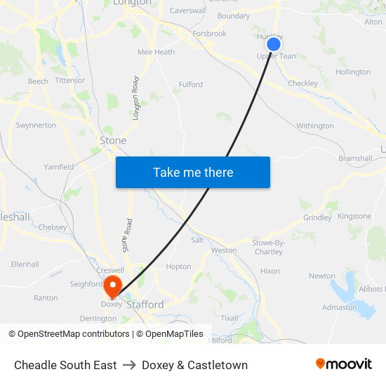 Cheadle South East to Doxey & Castletown map