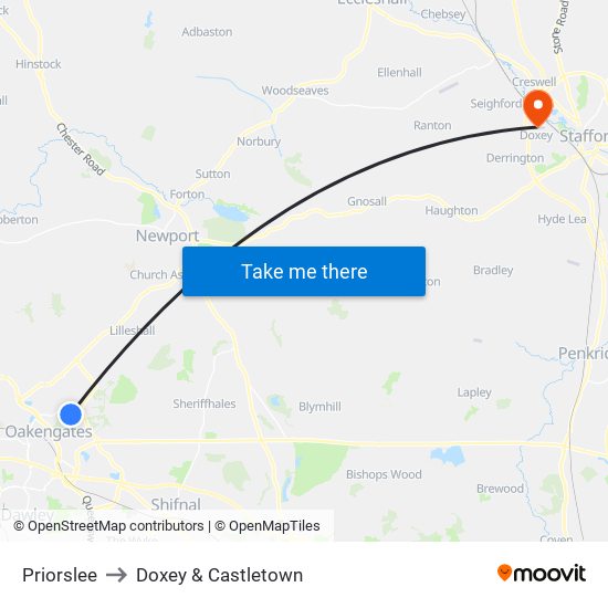 Priorslee to Doxey & Castletown map