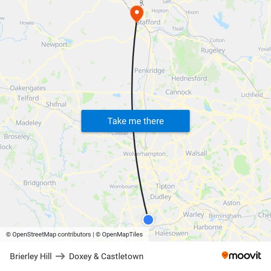 Brierley Hill to Doxey & Castletown map