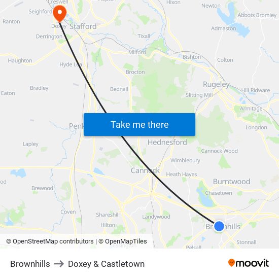 Brownhills to Doxey & Castletown map
