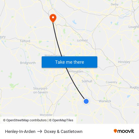 Henley-In-Arden to Doxey & Castletown map