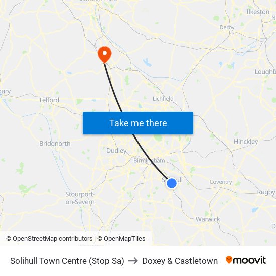 Solihull Town Centre (Stop Sa) to Doxey & Castletown map