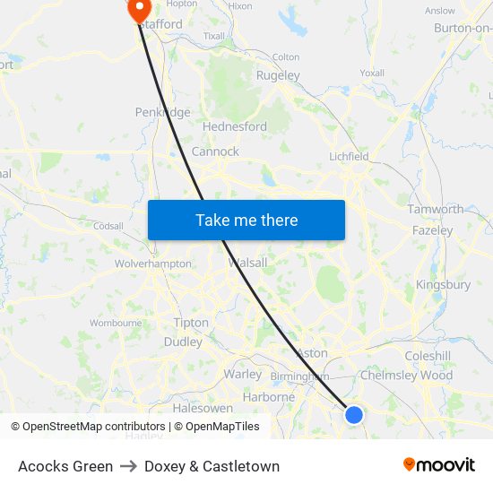 Acocks Green to Doxey & Castletown map