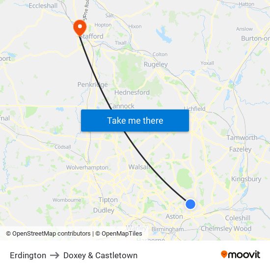 Erdington to Doxey & Castletown map