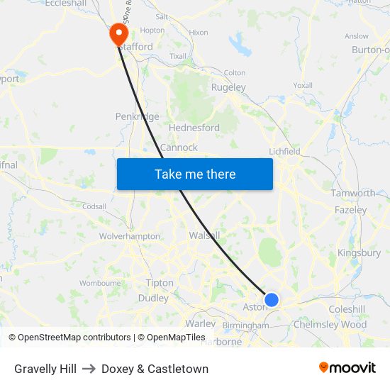 Gravelly Hill to Doxey & Castletown map