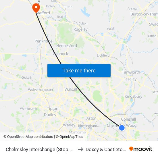 Chelmsley Interchange (Stop Cm) to Doxey & Castletown map