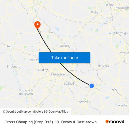 Cross Cheaping (Stop Bs5) to Doxey & Castletown map