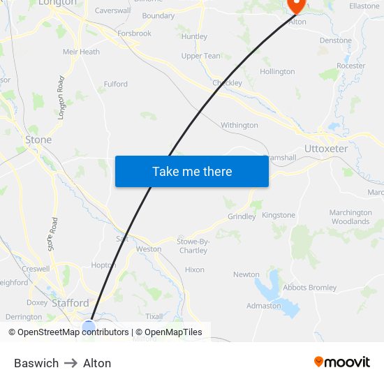 Baswich to Alton map