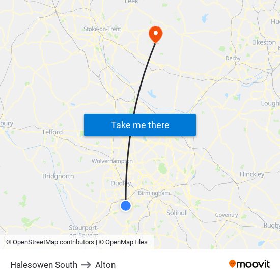 Halesowen South to Alton map