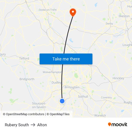 Rubery South to Alton map