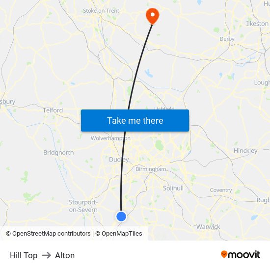Hill Top to Alton map