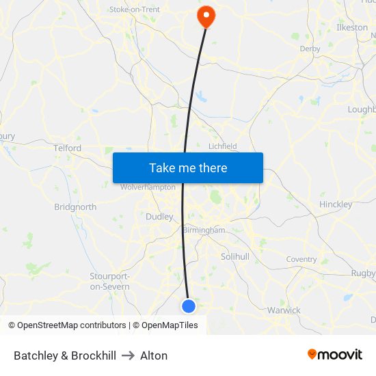 Batchley & Brockhill to Alton map