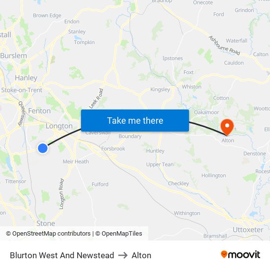 Blurton West And Newstead to Alton map