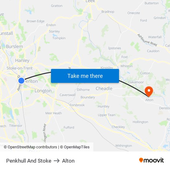 Penkhull And Stoke to Alton map