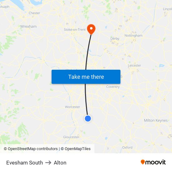 Evesham South to Alton map