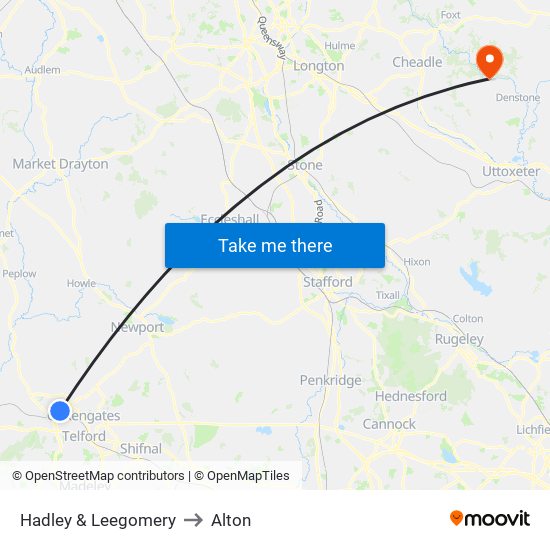 Hadley & Leegomery to Alton map