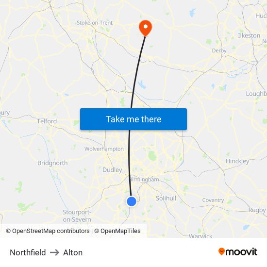 Northfield to Alton map