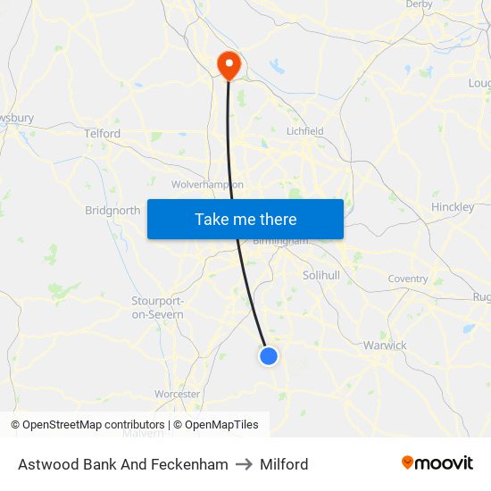 Astwood Bank And Feckenham to Milford map