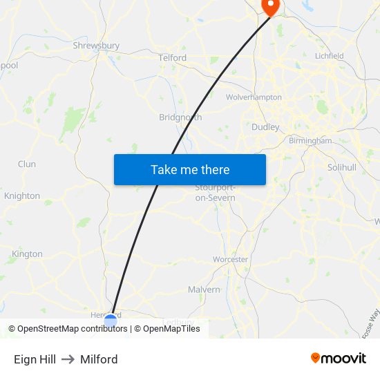 Eign Hill to Milford map