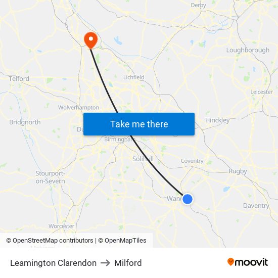 Leamington Clarendon to Milford map