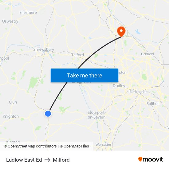 Ludlow East Ed to Milford map