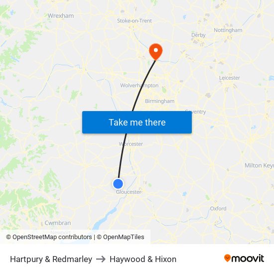 Hartpury & Redmarley to Haywood & Hixon map