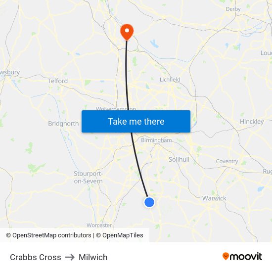 Crabbs Cross to Milwich map