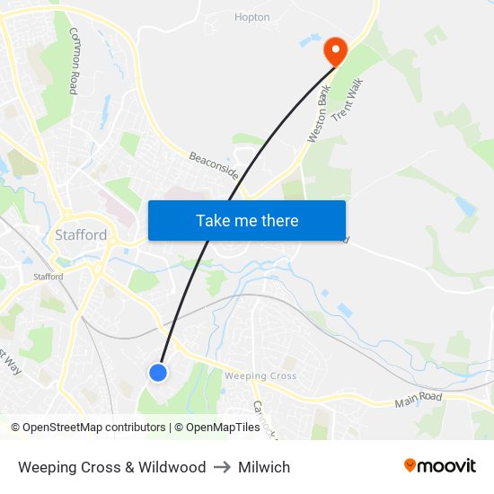 Weeping Cross & Wildwood to Milwich map