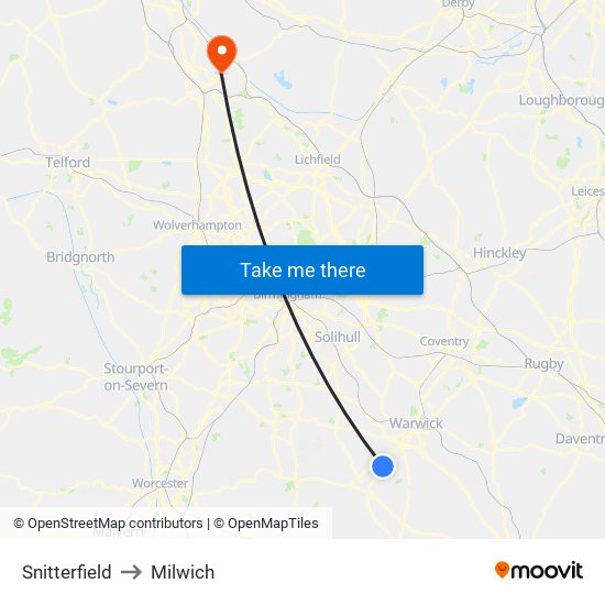 Snitterfield to Milwich map