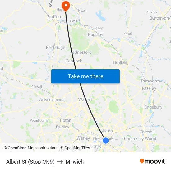Albert St to Milwich map