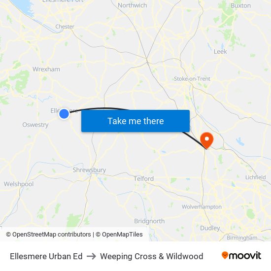 Ellesmere Urban Ed to Weeping Cross & Wildwood map